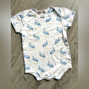 The Beaufort Bonnet Company White Bodysuit with Blue Stork Print
